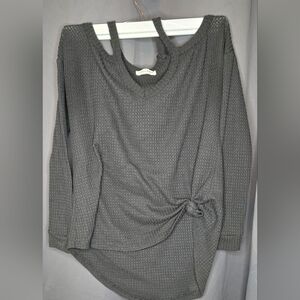 Women's Honey Punch gray cold should side tie long sleeve top.
